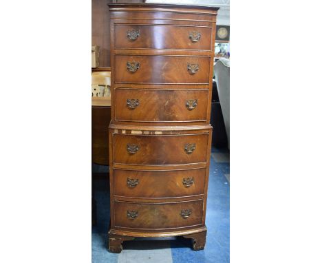 A Small Bow Fronted Chest on Chest with Three Drawers Upper and Lower Sections, Bracket Feet, 53cm Wide (For Restoration) 