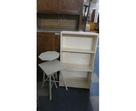 A Collection of Painted Furniture to Include Four Shelf Open Bookcase and Two Occasional Tables