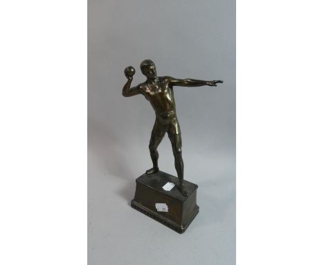 A Patinated Brass Study of Vintage Shot Putter on Rectangular Plinth, 25cm High 