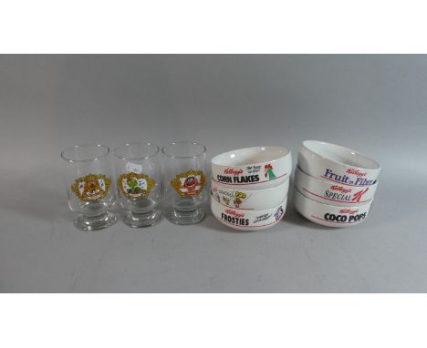 A Collection of Three Vintage Muppet Glasses, to Include Rowlf, Kermit and Animal, C.1979 Together with a Set Six Kellogg's B