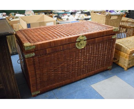 An Oriental Brass Mounted Woven Cane Travelling Trunk, 81cm, Wide 
