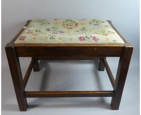 A Rectangular Edwardian Oak Framed Stool with Tapestry Pad Seat, 49.5cm Wide 