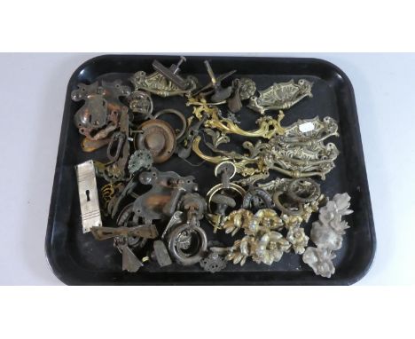 A Tray of Vintage Metal and Brass Furniture Handles and Mounts 