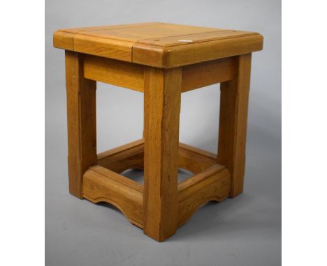 A Modern Square Topped Peg Jointed Wooden Stool, 32cm 