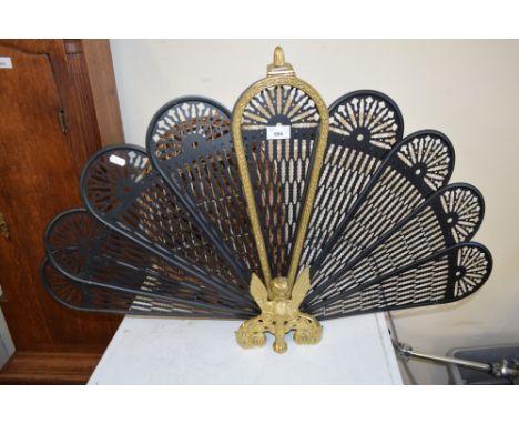 METAL PEACOCK SPARK GUARD AND A VINTAGE CAT BASKET