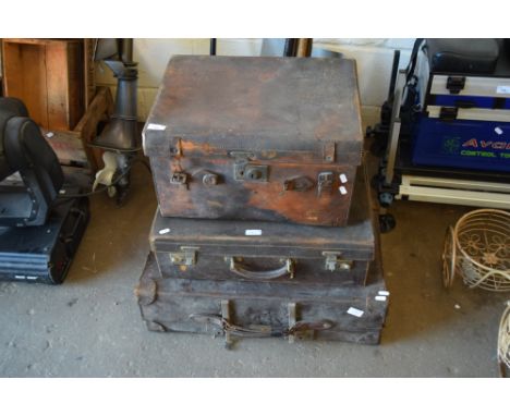 THREE VINTAGE LEATHER SUITCASES