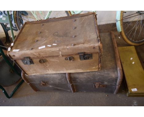 COLLECTION OF FOUR VINTAGE TRUNKS AND CASES TO INCLUDE EXAMPLE MARKED 'DICKINS &amp; JONES, REGENT ST, LONDON', ANOTHER MARKE