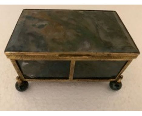 Small Gilt metal and moss agate box (1 panel broken on fault line)