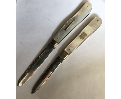 Two silver bladed penknives with mother of pearl handles, Birmingham 1921 and Sheffield 1909. 