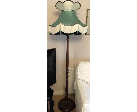 Mahogany standard lamp and shade. 