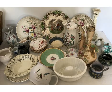 Ceramics to include Copeland Spode plate, Royal Grafton Indian Tree pattern coffee pot, Paragon, Coalport, Shelley (a/f) Leed