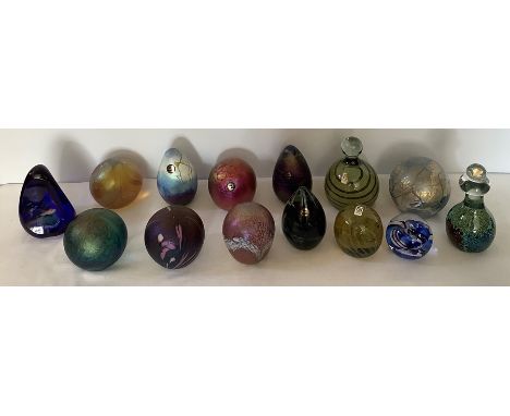 Paperweights to include Mdina glass, Phoenician glass, Midsummer glassmakers x 3, Isle of Wight glass, Cirian '95' 'Spiral' a