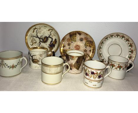 Six early 19thC coffee cans, 3 with saucers to include Miles Mason, 2 cups with hairline cracks, 1 saucer with hairline to gl
