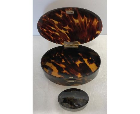 Two tortoiseshell boxes, one with silver mounts, London 1903. 15.5 x 11cms, small one slight a/f to base. 