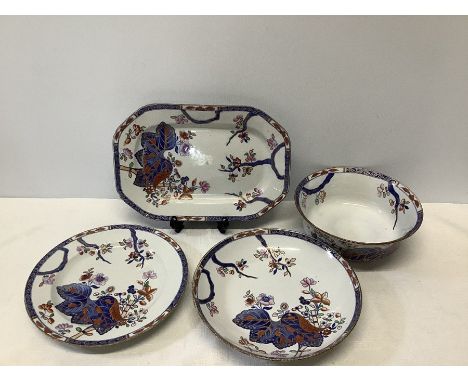 Nineteenth century  Spode New Stone plates and a bowl in the tobacco leaf pattern. Bowl 17.5cms d. Condition ReportRubbing to