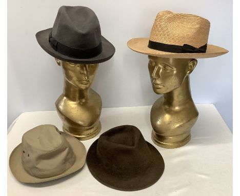 Four vintage gentlemen's hats to include Stetson and Austin Reed.