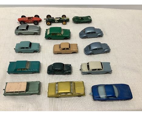 Fifteen various Machbox/Lesney cars to include Aston Martin, Volkswagon, D Type Jaguar, Ferrari, Hillman minx etc. 