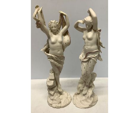 A pair of Royal Worcester Parian semi naked female figures. 39cms h. Condition ReportRestoration on both hands to one and one