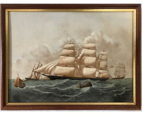 A ceramic Wedgwood plaque of a sailing ship, Hurricane 18 x 24cms. Reproduced from original painting by James E. Butterworth 