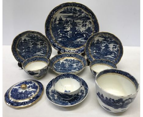 Caughley teaware mainly marked with Salopian (S).Condition ReportRepair to large saucer dish and hairlines to 2 other pieces.