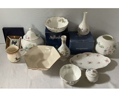 Modern good quality ceramics to include Aynsley Wild Tudor bowl x 2, lidded pot x 2, 2 vases, Wedgwood Angela bud vase, Mason