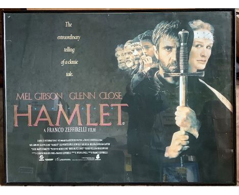Framed film poster, HAMLET, Mel Gibson and Glen Close 1990. 75 h x 100cms w. Condition ReportScuff marks, slight creasing to 