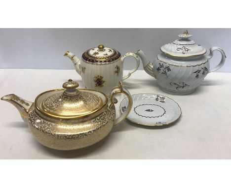 Three various teapots, including Caughley (or Salopian) C1775-90Condition ReportHairline crack to teapot stand.&nbsp;