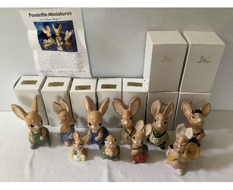 Ten various Pendelfin miniatures by Carlton Ware with 9 boxes. Good condition. 