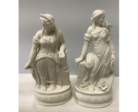 Two Parian figures of females. 26cms h. Condition ReportTop of dagger missing.&nbsp;