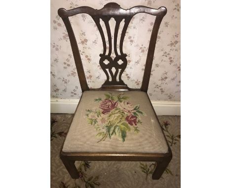 An 18thC Chippendale style mahogany chair, an unusual seat height of 36cms. 