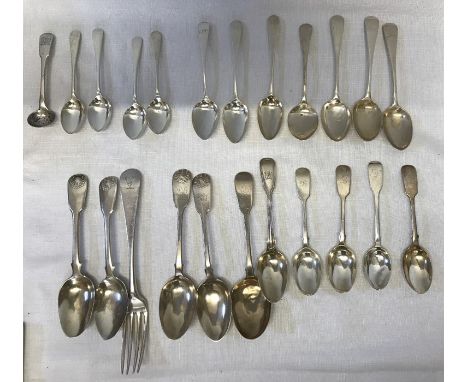 Silver cutlery to include Georgian and Victorian spoons and a fork. 495.5gms  (23)  