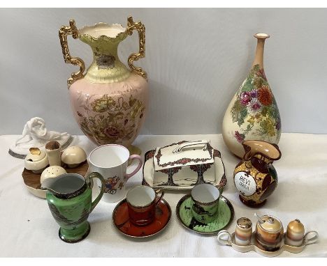 Ceramics to include 19thC floral &amp; gilt decorated vase, a/f, 32cms h, 19thC blush and floral vase, Crown Ducal Orange Tre