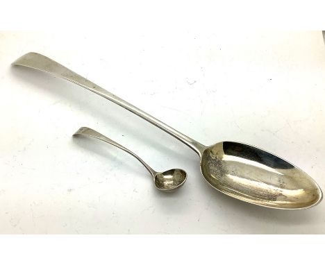 A large silver serving spoon with a silver salt spoon, Peter, Ann and William Bateman, London 1803.