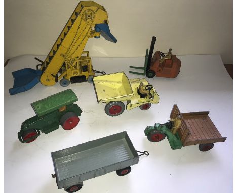 A collection of Dinky playworn toys to include, Motocart, Trailer 351, Muir-Hill Dumper, Aveling-Barford, Coventry Climax For