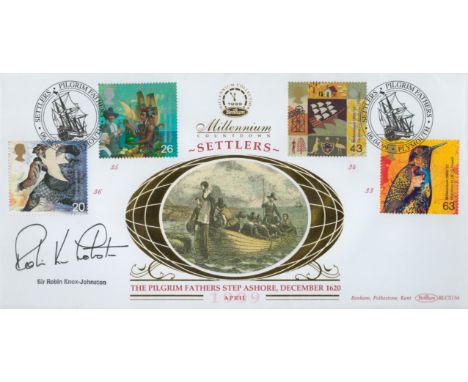 Sailing Sir Robin Knox Johnston signed Settlers The Pilgrim Fathers Step Ashore December 1620 Benham FDC double PM Settlers P