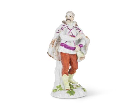 Statuette en porcelaine de Meissen représentant un hongrois, circa 1750A Meissen figure of a Hungarian, circa 1750Modelled by