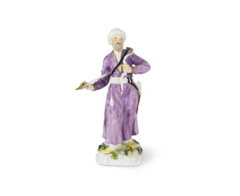 Statuette en porcelaine de Meissen répresentant un guerrier tartare de Crimée, circa 1750A Meissen figure of a Crimean Tartar