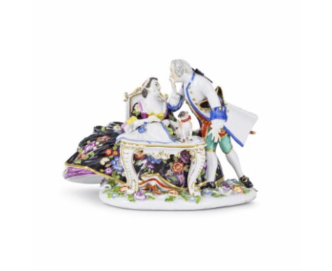 Rare groupe franc-maçon 'crinoline' représentant un couple d'amoureux, circa 1745A rare Meissen masonic crinoline group of lo