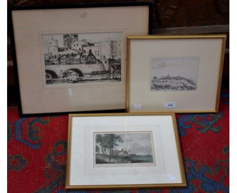 Mark E Dodman, by and after,The Old City Wallsigned, etching, 19cm x 26cm; another, hand-coloured engraving, Cowes Castle; an