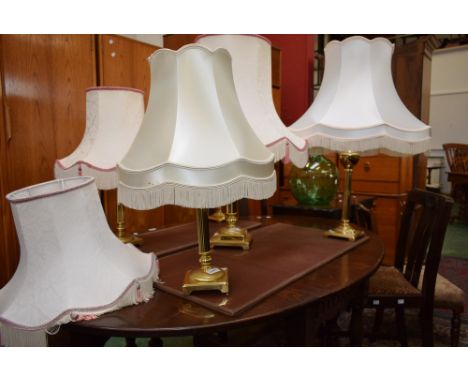 Lighting - a pair of brass columnar table lamps; others similar (5)