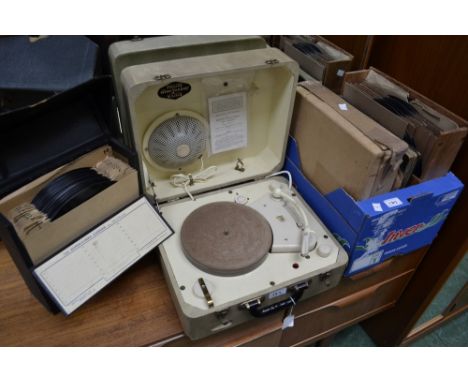 A Philips Disc Jockey Major vintage record player and a collection of 78 RPM records including jazz, big band, pop, etc.**Ple