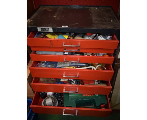A Talco seven drawer tool chest on wheels; hand tools.