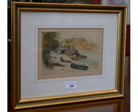 Henry G Walker (1876-1932)Preparing the Boats, signed to margin, hand coloured etching, 15cm x 22cm