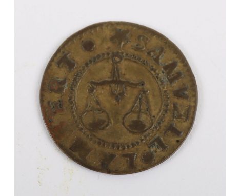 17th Century, Buckinghamshire, Newport Pagnell, Samuell Lambert, Halfpenny, undated, weighing scales, 1.07g, extremely fine