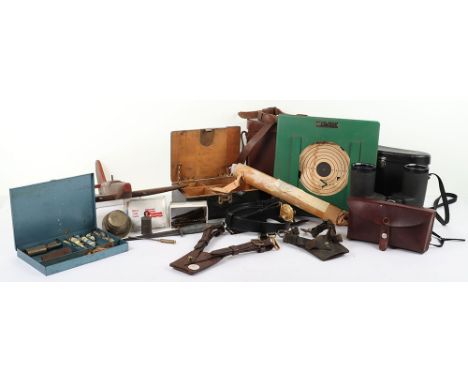 A mixed lot of militaria including a WWII Fairburn Sykes Commando dagger, a pair of Bushnell Featherlight II binoculars in ca
