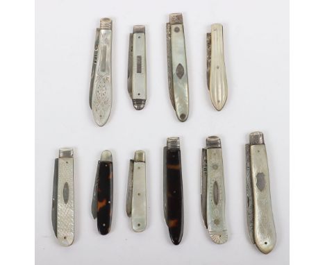 Ten Georgian and Victorian silver knives, two with tortoiseshell handles and one with silver, the others being mother of pear