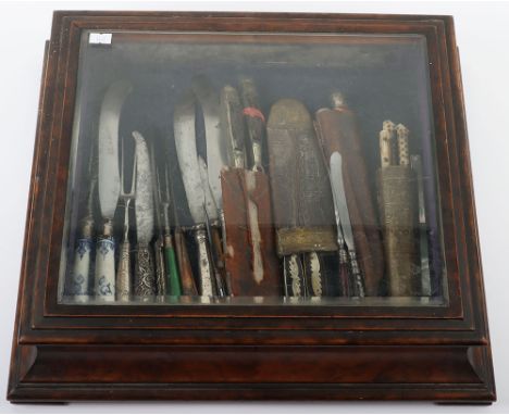 A good selection of mostly 18th century cutlery sets and knives, including a mother of pearl combination knife and fork, knif