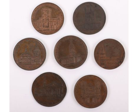 18th Century tokens, Halfpennies, Skidmore Churches &amp; Gates, Whitehall Gate (663), St Stephens Walbrook (639), Alhallows 