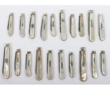 Twenty Victorian silver and mother of pearl folding fruit knives, including some fine examples, John Yeomans Cowlishaw, Sheff