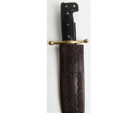 Collins &amp; Co Legitimus bowie knife, ebony handle, in leather scabbard